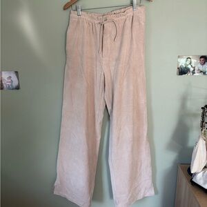 cream corduroy pants with elastic waist and drawstring